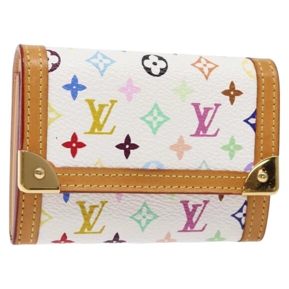 LOUIS VUITTON Multicolor Porte Monnaie Pla Coin Purse White M92657 Auth 137227 - Picture 1 of 16